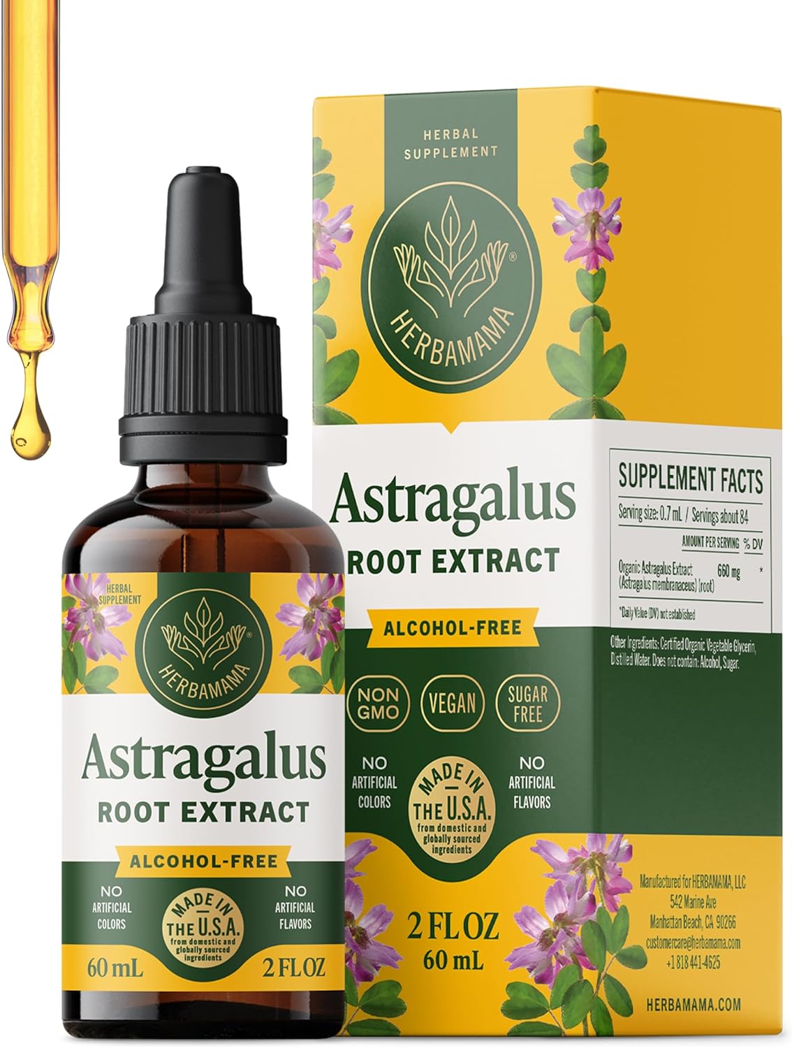 HERBAMAMA Astragalus Drops - Vegan Immune Support with Astragalus Root Extract Tincture - Non-GMO, Alcohol & Sugar-Free Liquid Supplement, 28-Day Supply
