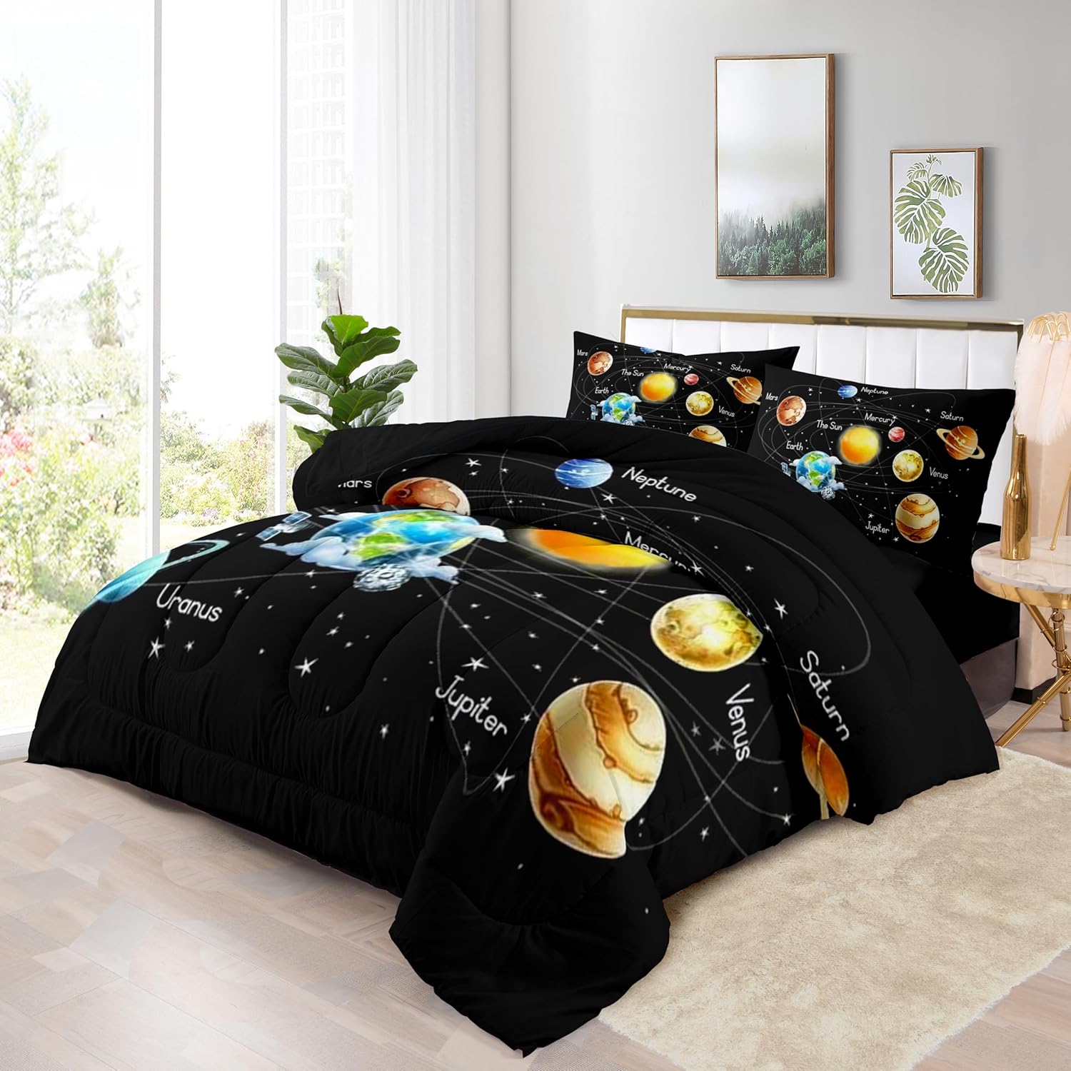 Twin Bedding Sets Space Comforter Sets for Boys Girls-3 Pieces Planets Bedding Set 1 Solar System Comforter and 2 Pillowcases for Kids Lightweight Microfiber for Bed Sofa - Image 6