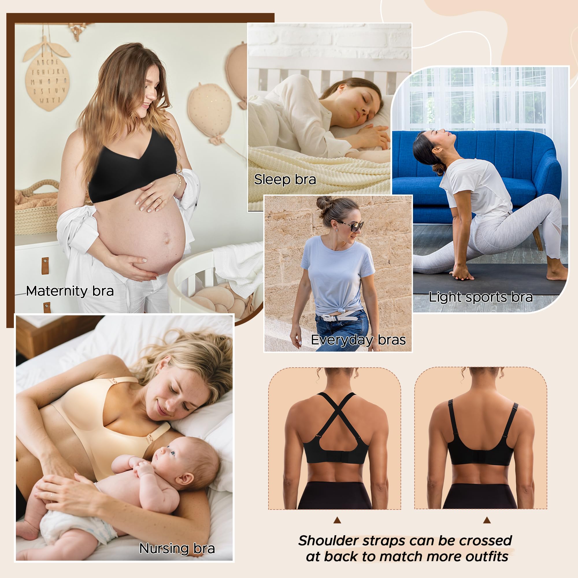 INNERSY Nursing Bras Breastfeeding Seamless Non Wired Maternity Bra Pregnancy Bralette with Extender — view 5