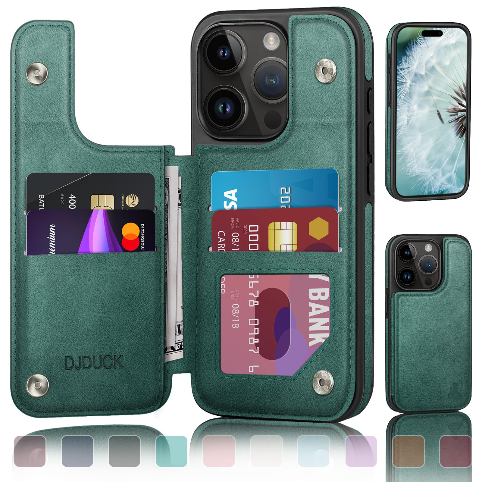 DJDUCK Designed for iPhone 16 Pro Max Case Wallet with Card Holder, [Magnetic Clasp Cover] [RFID Blocking Leather Protection] Shockproof Women Men