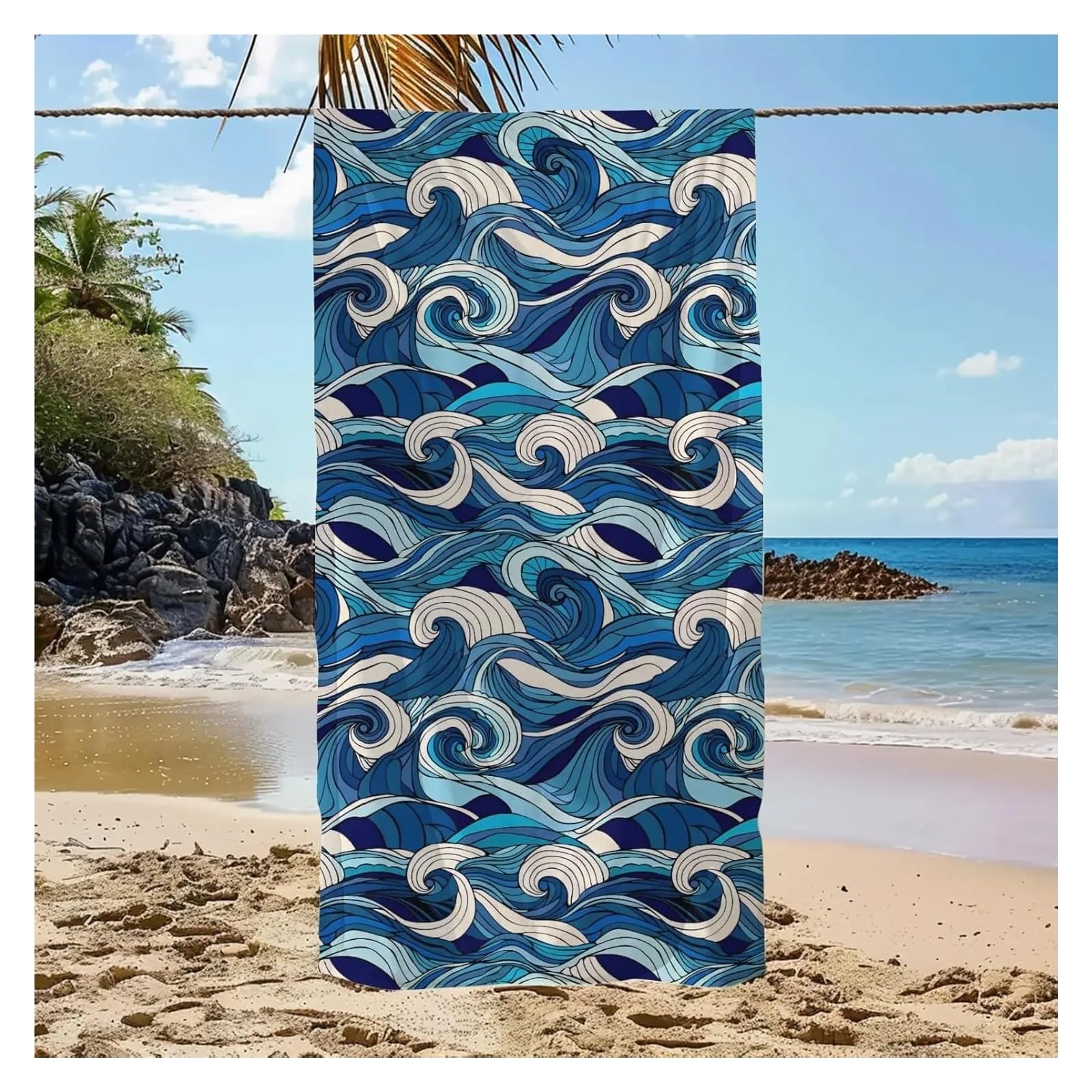 Coperta estiva in microfibra con onde dell'oceano, leggera, ad asciugatura rapida, for viaggi in spiaggia, piscina, palestra, nuoto(35x70inch 90x180cm)