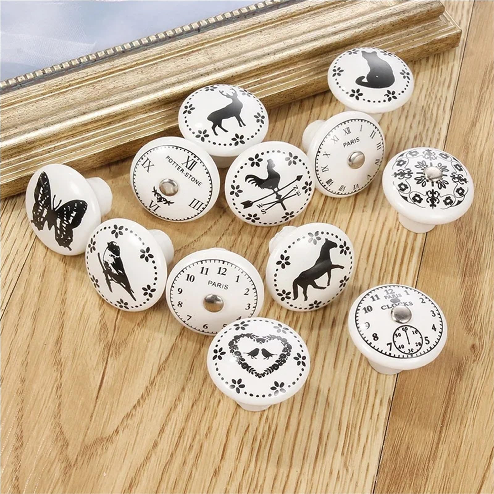 12PCS White Print Ceramic Door Knobs And Handles Furniture Drawer Cupboard Single Hole Cabinet Für Küche(Color 12)