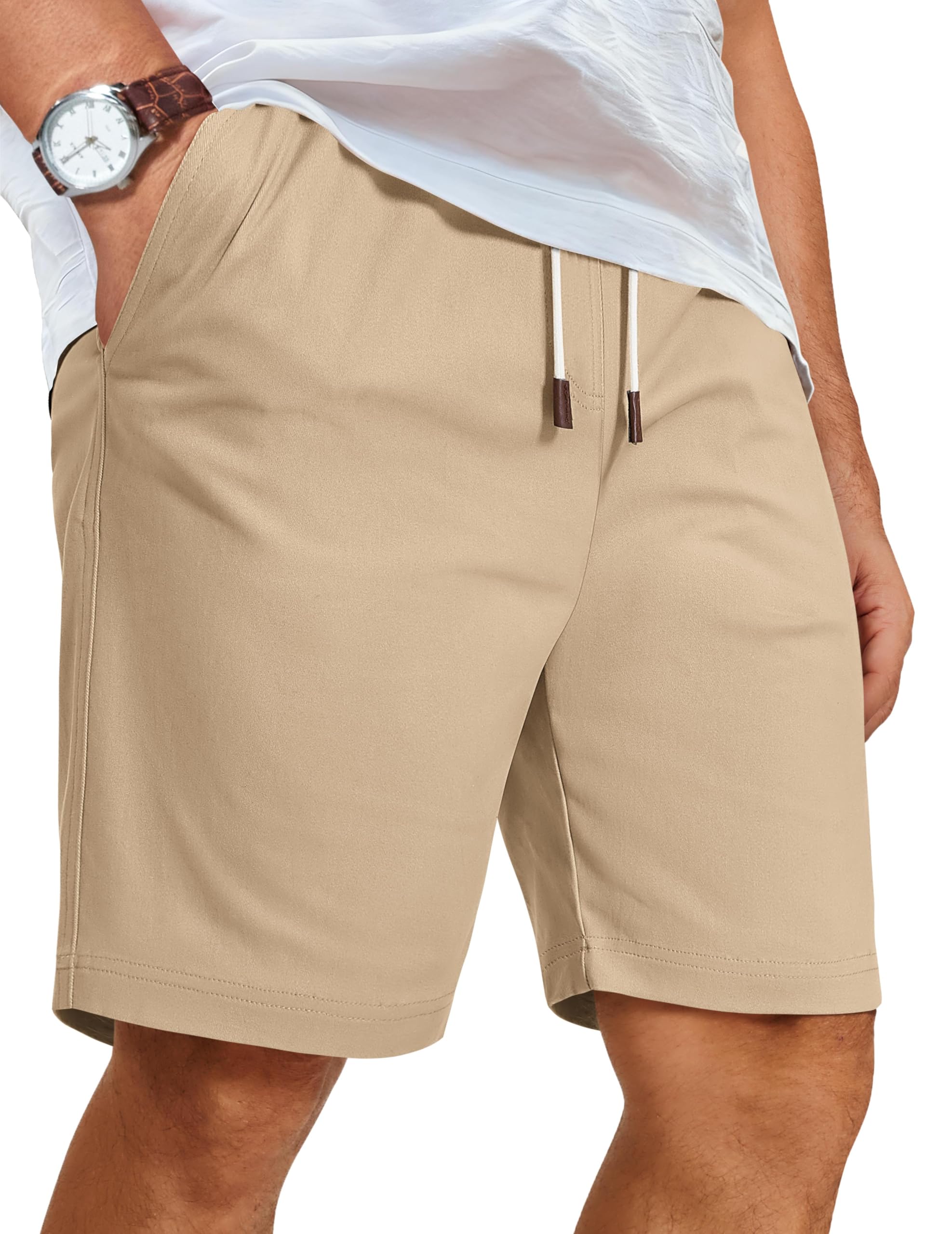 COOFANDY Mens Casual Shorts Cotton Elastic Waist Shorts Drawstring Summer Beach Shorts