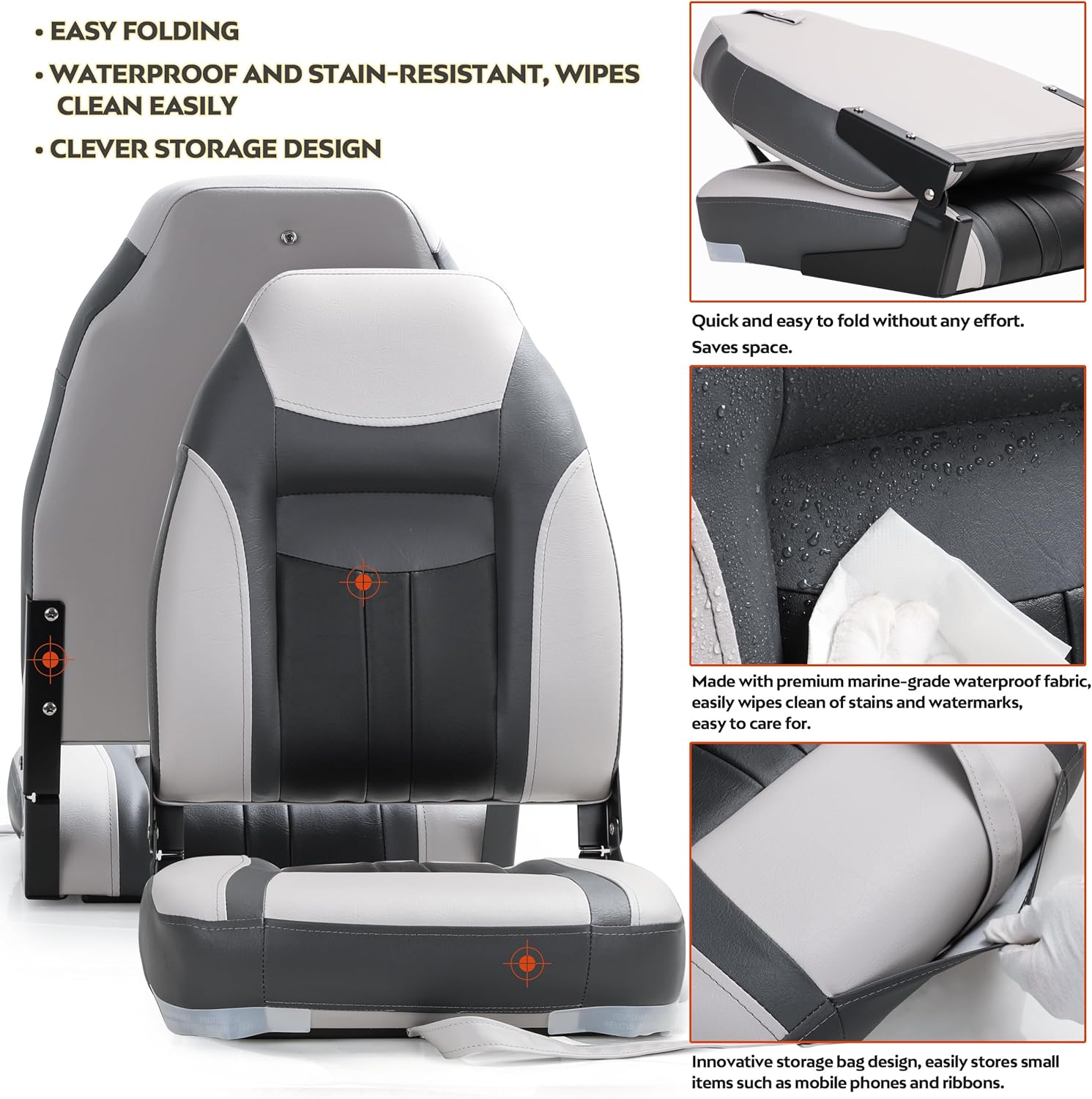 NORTHCAPTAIN S1 Deluxe A Pair of Marine High Back/Low Back Folding Fishing Boat Seat for Fishing, Bass/Jon/Pontoon Boat Chairs, 4 Mounting Screws Included