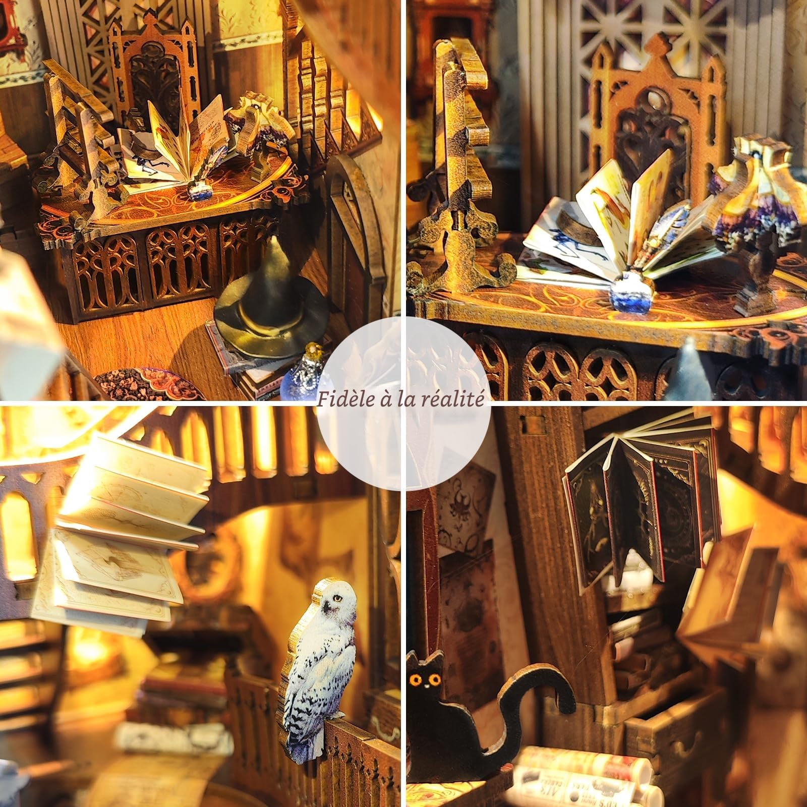 DIY Book Nook, Miniature a Construire avec Lampes LED Livres Maison de Puzzles 3D kit de Puzzles Maquette en Bois a Construire avec Meublé pour Décoration de la Bibliothèque et Cadeaux C