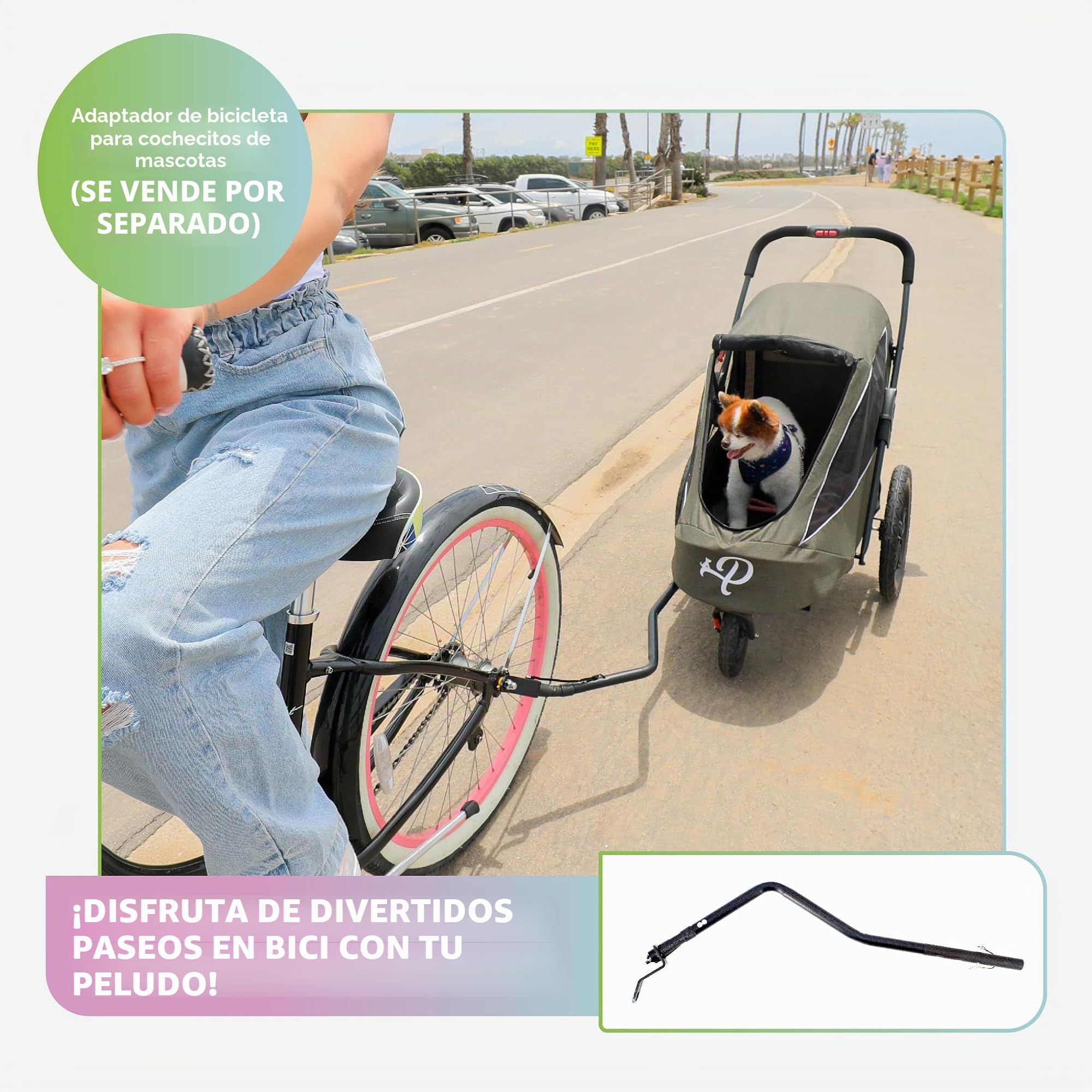 Petique Breeze Remolque para Bicicleta y Carrito de Mascotas | Se Pliega con Una Mano | Colchón, Freno Doble, Ruedas Aire 16"/8.5", Adaptador Bicicleta, Reflectores, 30kg Carga