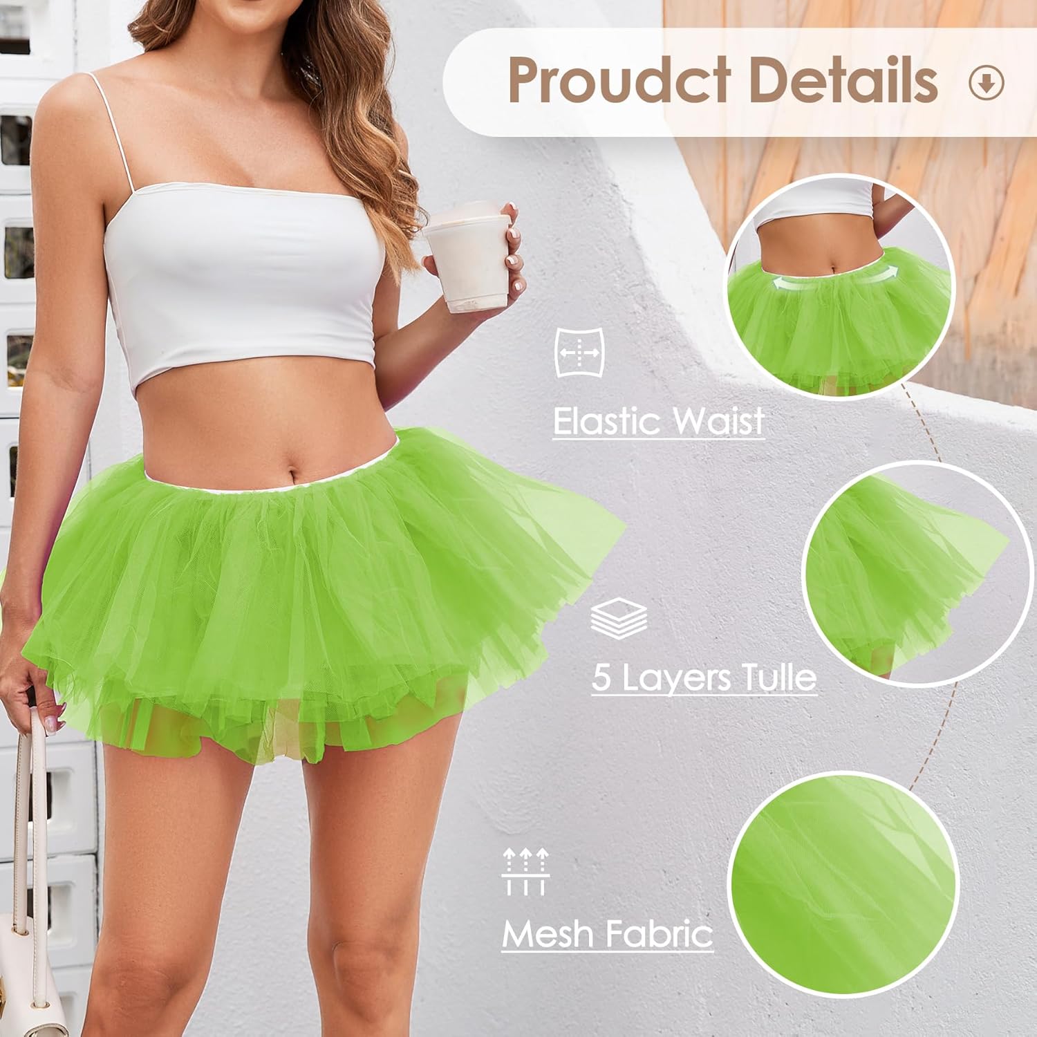 Women 5 Layers Tutu Fluffy Dance Ballet Bubble Skirt Puffy Elastic Tulle Short Skirts Halloween Christmas Costume - Image 3