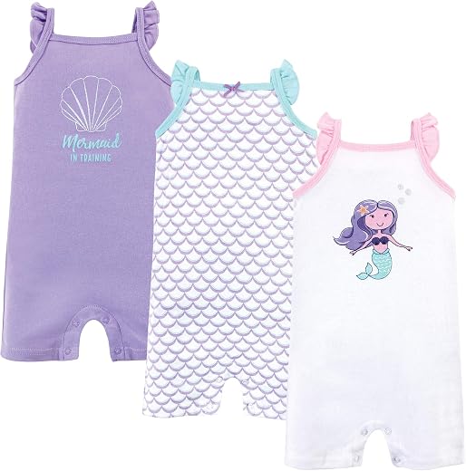 Hudson Baby Unisex Baby Cotton Rompers, Mermaid, 9-12 Months