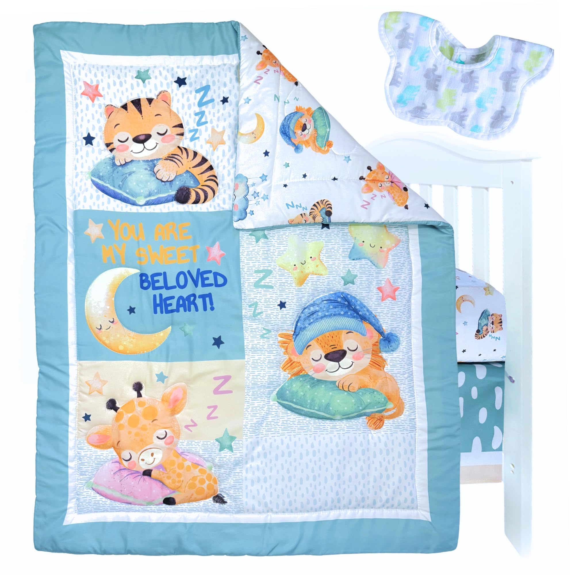 TrenD'Lay Juego de ropa de cama de 4 piezas para cuna de bebé, juego de cama para niños o niñas, juegos de cuna para niños, juego de cuna, sábanas de cuna, ropa de cama de bebé, juego de cama para