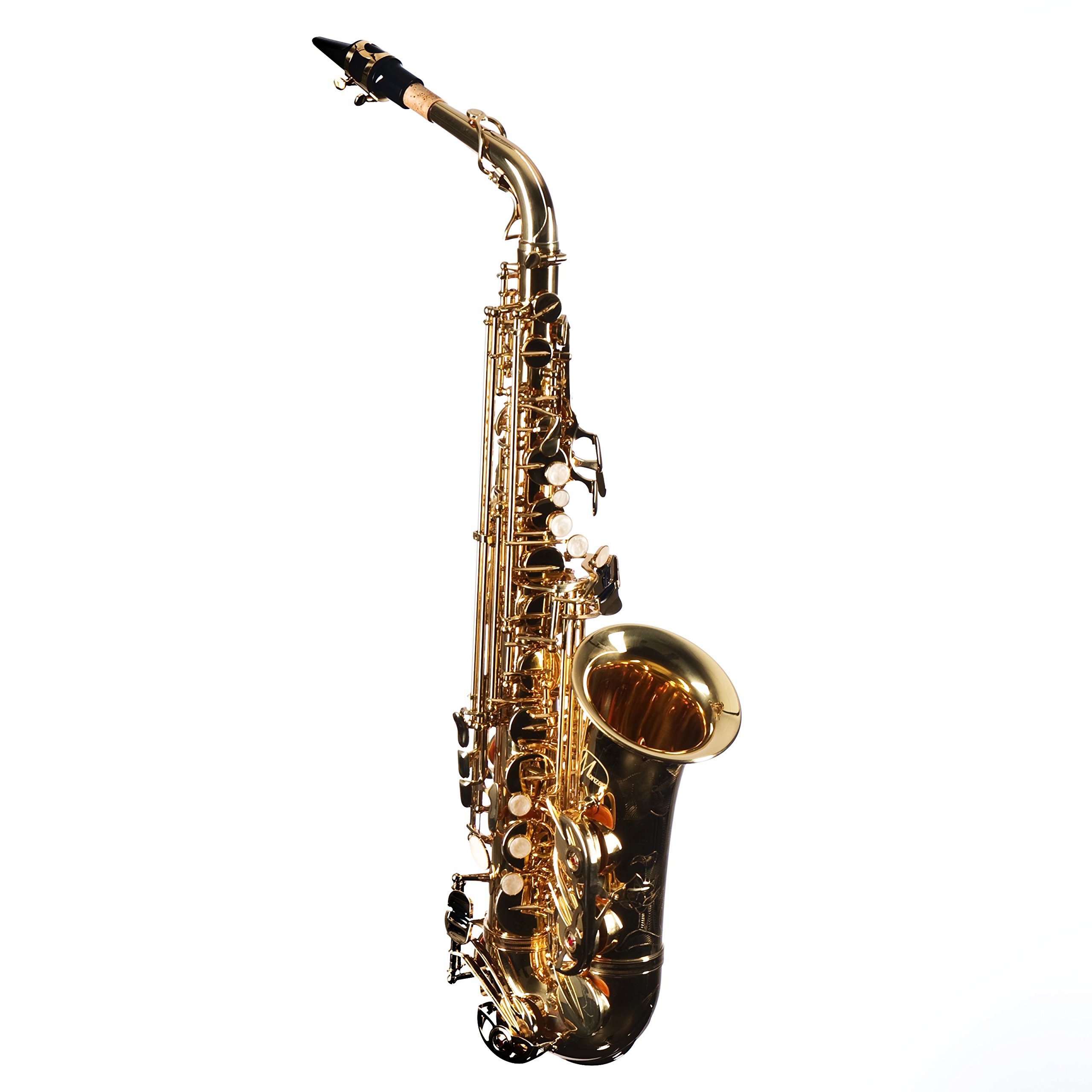 Monzani MZAS-350Y Alt Saxophon, Professioneller Klang, Leichtgängige Mechanik, Pisoni Polster, Inklusive Mundstück, Wischer, Koffer, Gurt, Messing, Klarlack lackiert, Graviert, Stimmung Eb