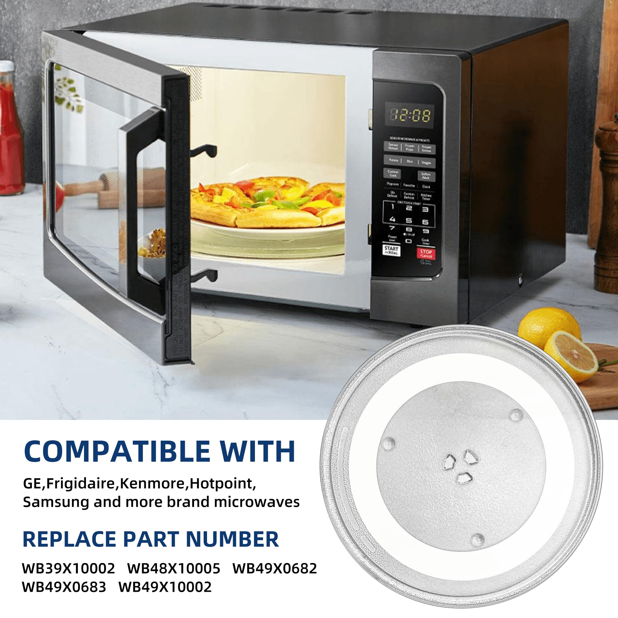 Ersatz-Mikrowellen-Glasplatte, 31,8 cm, passend für GE Frigidaire Kenmore Hotpoint Samsung-31,8 cm Mikrowellen-Glas-Drehteller ersetzt WB39X10003 WB39X10002 WB48X10005 WB49X10069