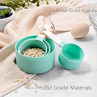 Vista 3 de Juego de tazas y cucharas medidoras con mango de acero inoxidable de oro rosa, 8 cucharadas apilables y precisas para medir ingredientes secos