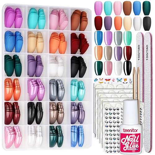 Coffin Shape Press On Nails Set, Teenitor 24 Packs 576PCS
