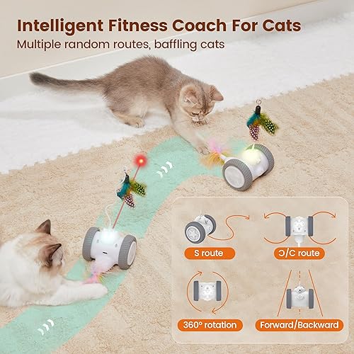 Miniatura 3 de Potaroma Juguetes láser interactivos 3 en 1, recargables, ruedas móviles automáticas, 2 plumas, juguetes de ejercicio para gatitos en interiores,