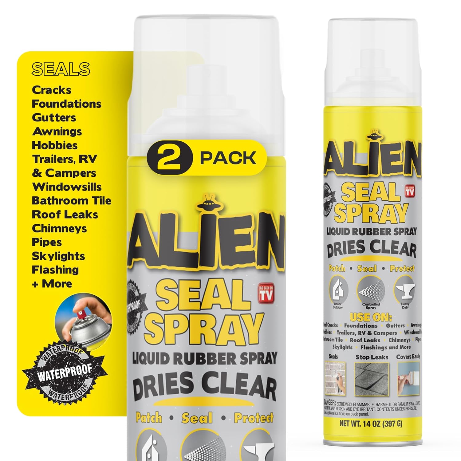Sealant Spray 2Pk Waterproof and Air Tight Liquid Rubber Spray Seals Prevents and Patches Leaks Protects Surfaces Works