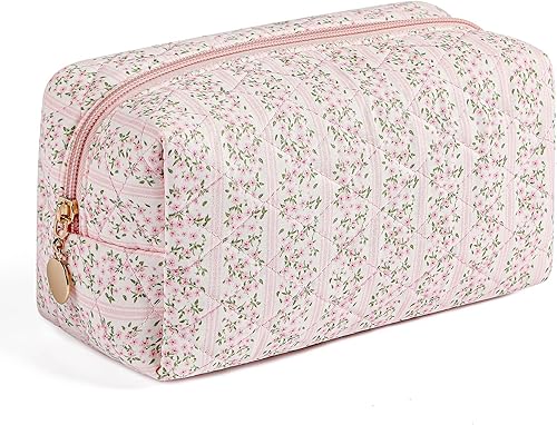 Bolsa de maquillaje de viaje para mujeres y niñas, bolsa de maquillaje con cremallera, organizador de artículos de tocador con flores florales,
