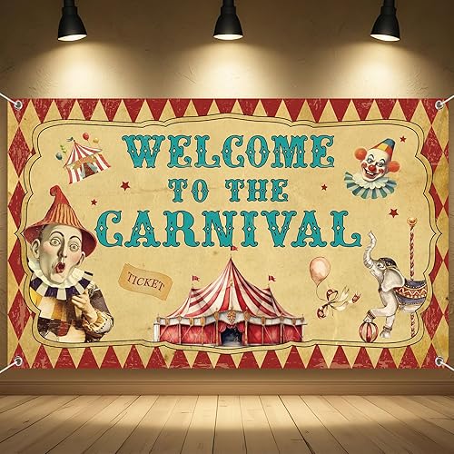 Tiamon Telón de fondo vintage de carnaval de Halloween, 73 x 43 pulgadas, decoración retro de fiesta de circo, cartel de bienvenida al carnaval,