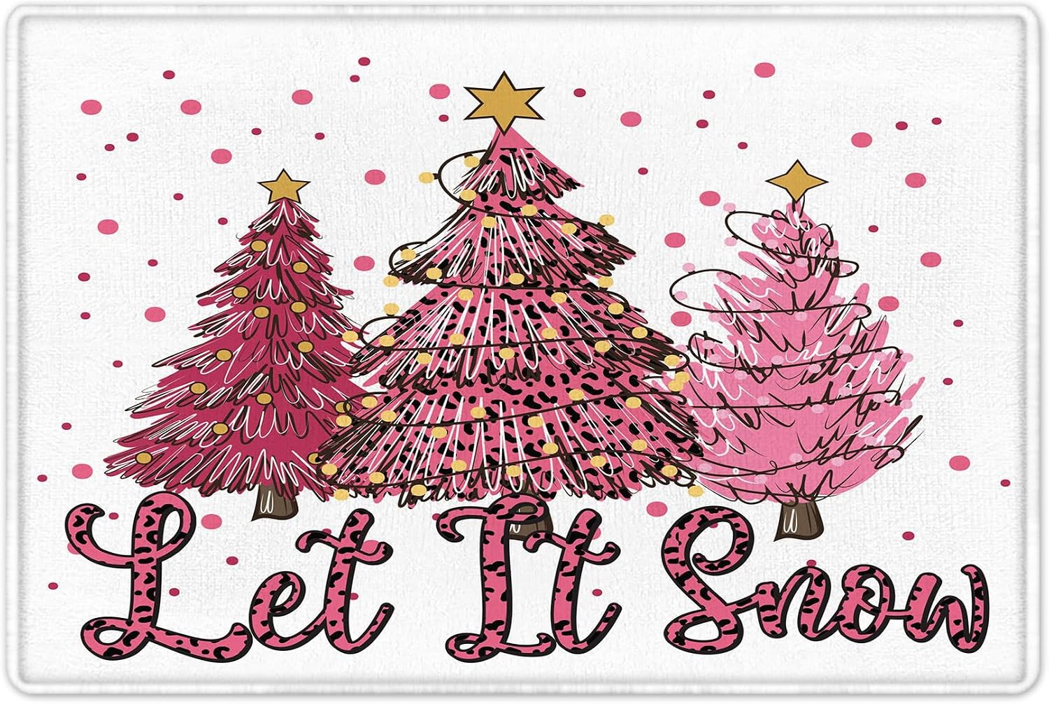 LB Pink Christmas Tree Bathroom Rug Funny Let It Snow Bath Mat Winter Snowflake on White Doormat Non Slip Memory Foam Super Absorbent Floor Mats,24Wx16H Inch