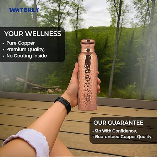 Miniatura 14 de Botella de agua de cobre martillado (34 onzas / 33.8 fl oz) con juego de 2 vasos (10 onzas cada uno) El mejor uso para oficina, gimnasio y regalos