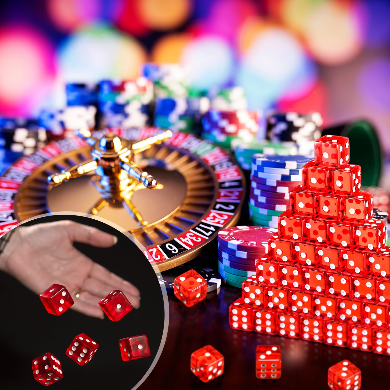 Poen Paquete de 150 dados de juego estándar de 16 mm, dados acrílicos D6, dados de casino a granel para fiestas temáticas de casino, juegos de mesa, suministros de fiesta de cumpleaños de Las Vegas