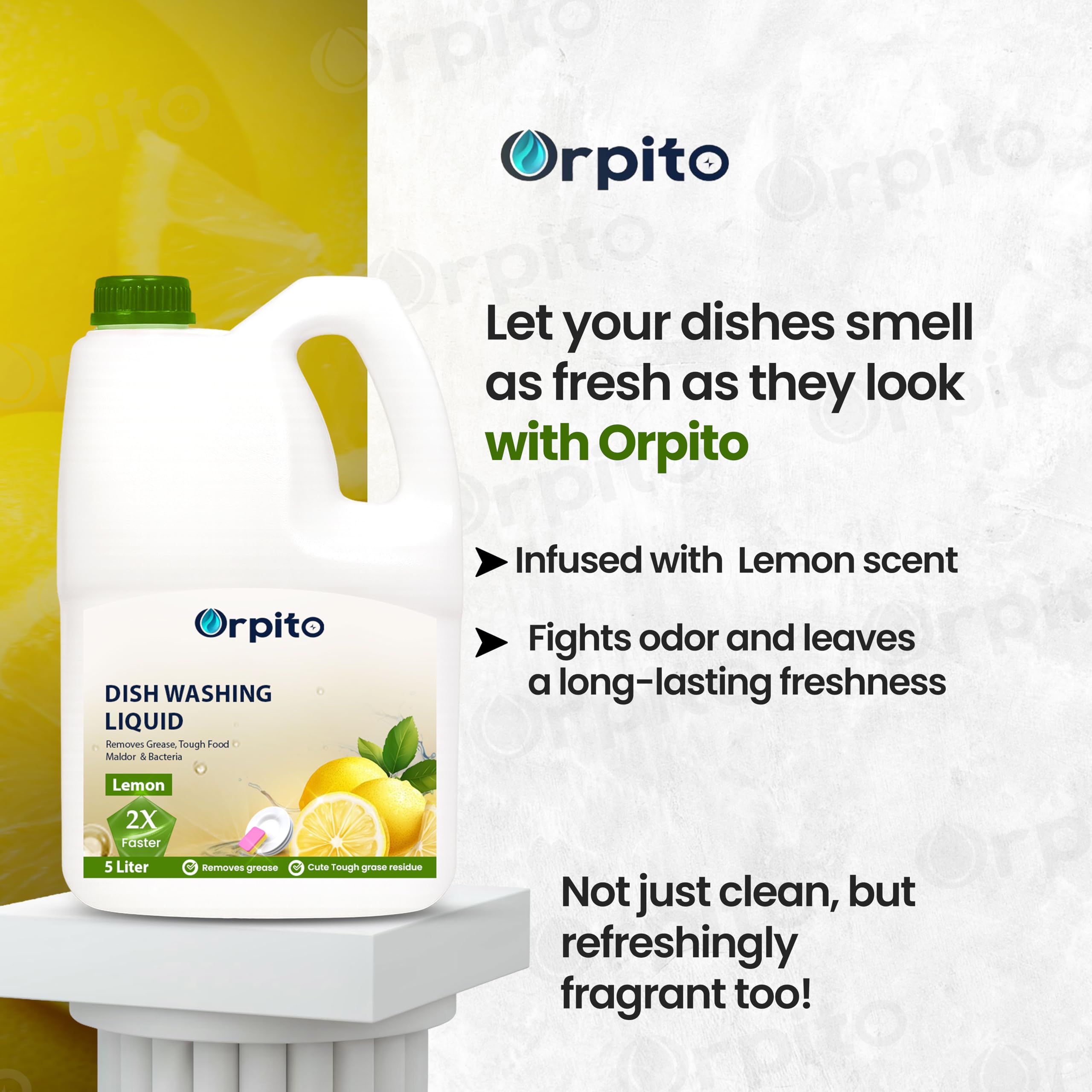 ORPITO Dishwash Gel Yellow Lemon & active salt, Refreshing, Antibacterial, Leaves no residue,Fast Cleaner for all types of Utensils, Dishwasher Liquid, Refill Can (5L) (1, YELLOW) 1