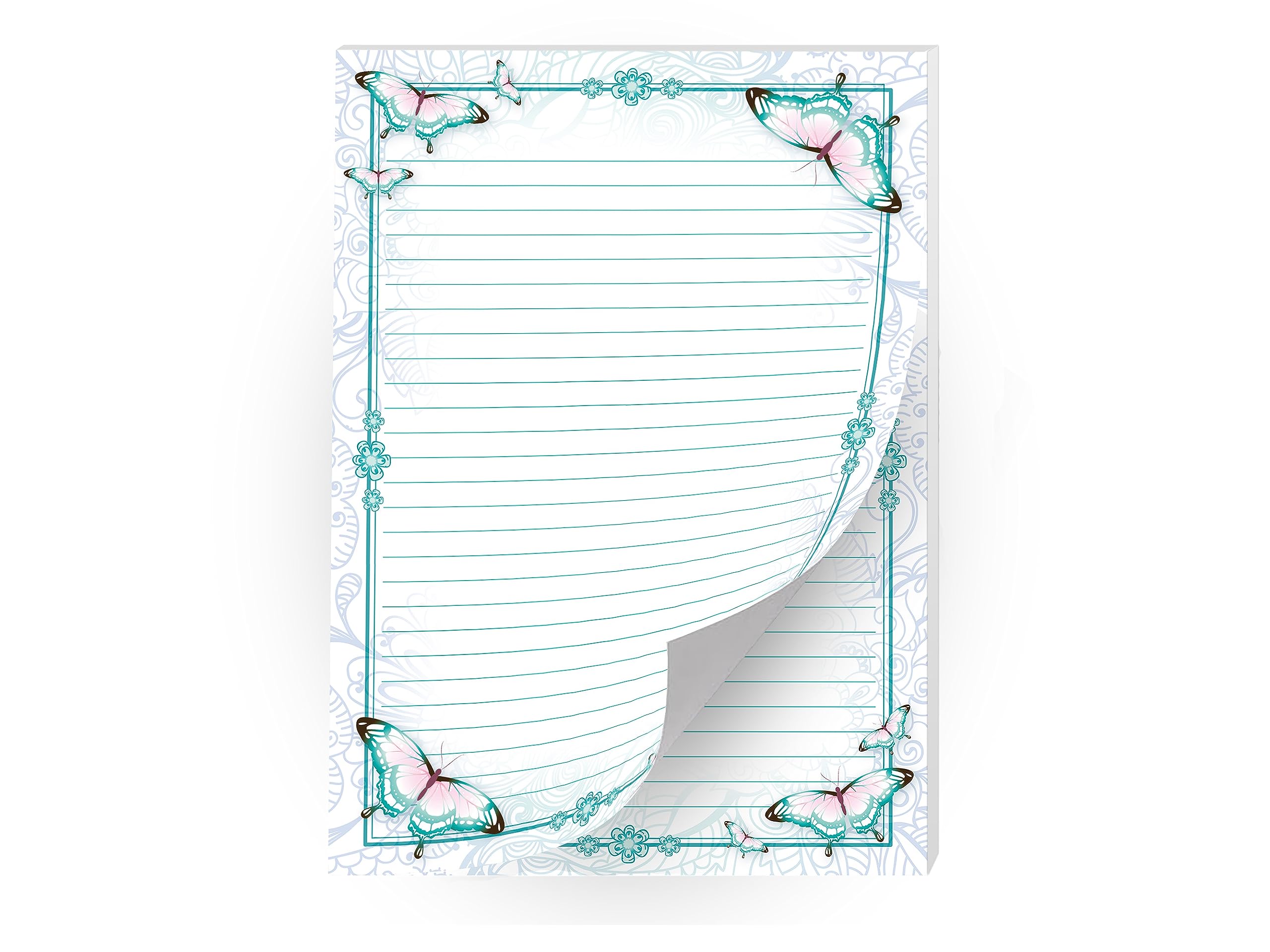Lot De 2 Blocs Papier à Lettre Ligné Papillons Fleurs Pour Filles - 1 Coloré + 1 à Colorier A4 25 Feuilles