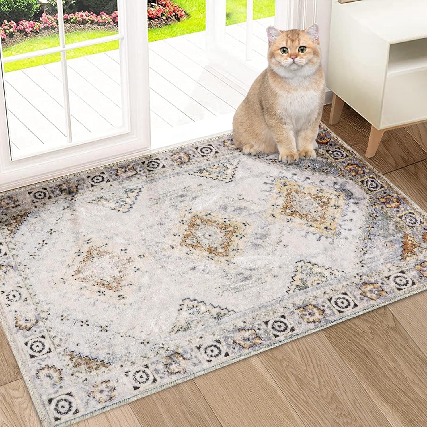 COMSLE Area Rug 2x3 Faux Wool Throw Rug for Entryway, Boho