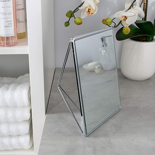 Miniatura 3 de Home Details Espejo de tocador geométrico independiente, horizontal o vertical, uso de maquillaje y afeitado, mesa, cromado