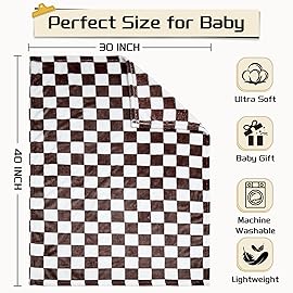 Yurhap Checkered Baby Blanket Fleece Baby Blankets Neutral for Boys Girls, Super Soft Warm Lightweight Infant Toddler Newborn Receiving Gifts for Crib Stroller, 30x40 Inch, Brown