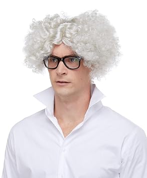 Mad Scientist Color WHITE - Sepia Wigs Doc Brown Einstein Crazy Evil Doctor Wild Synthetic Cosplay Halloween Dress Up Fancy