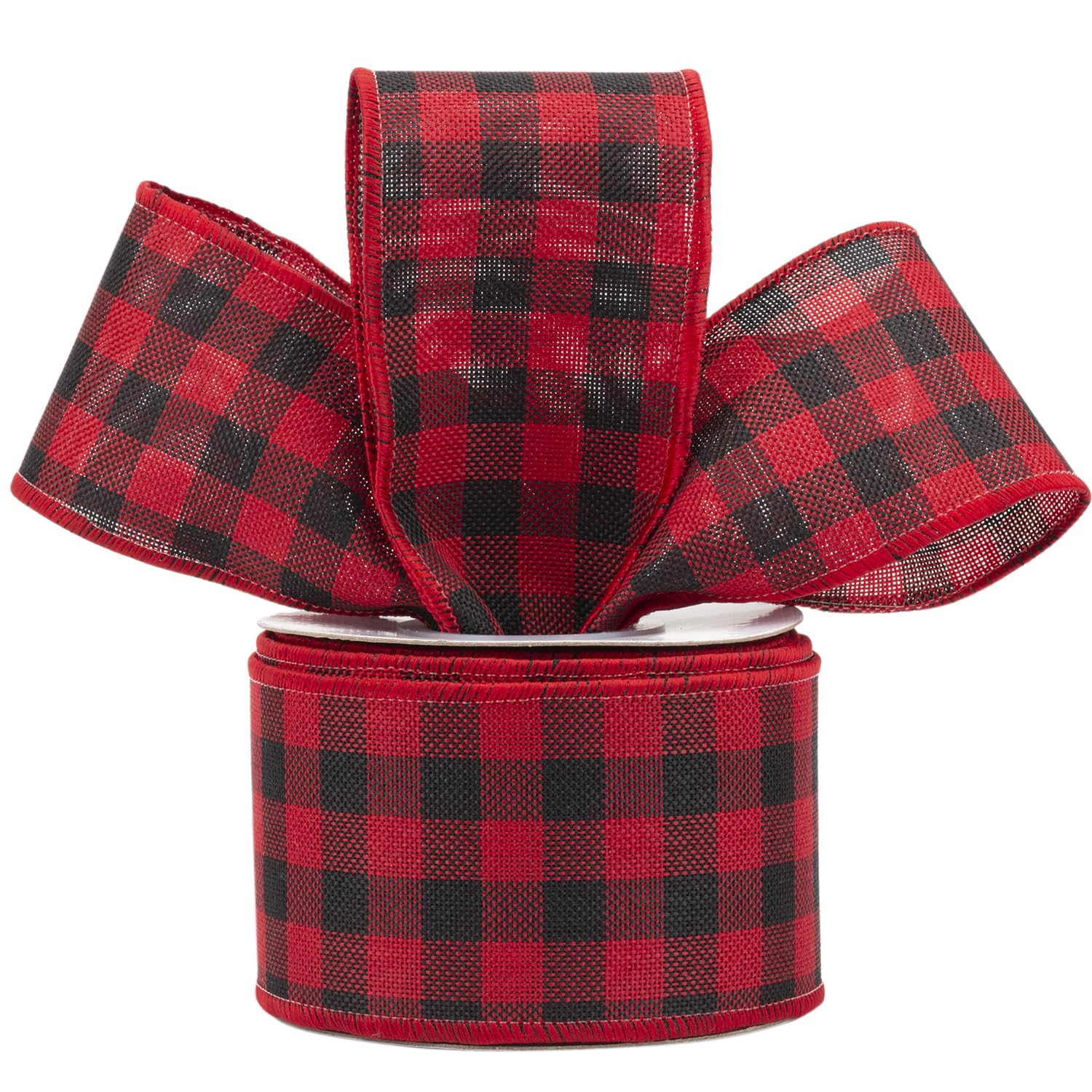AVANAVA 63mm Wired Gingham Burlap Ribbon โ 9M Red and Black Plaid Ribbon for Gift Wrapping, Crafts, Wreaths, Farmhouse Decorations, Garlands, Rustic Weddings and Christmas