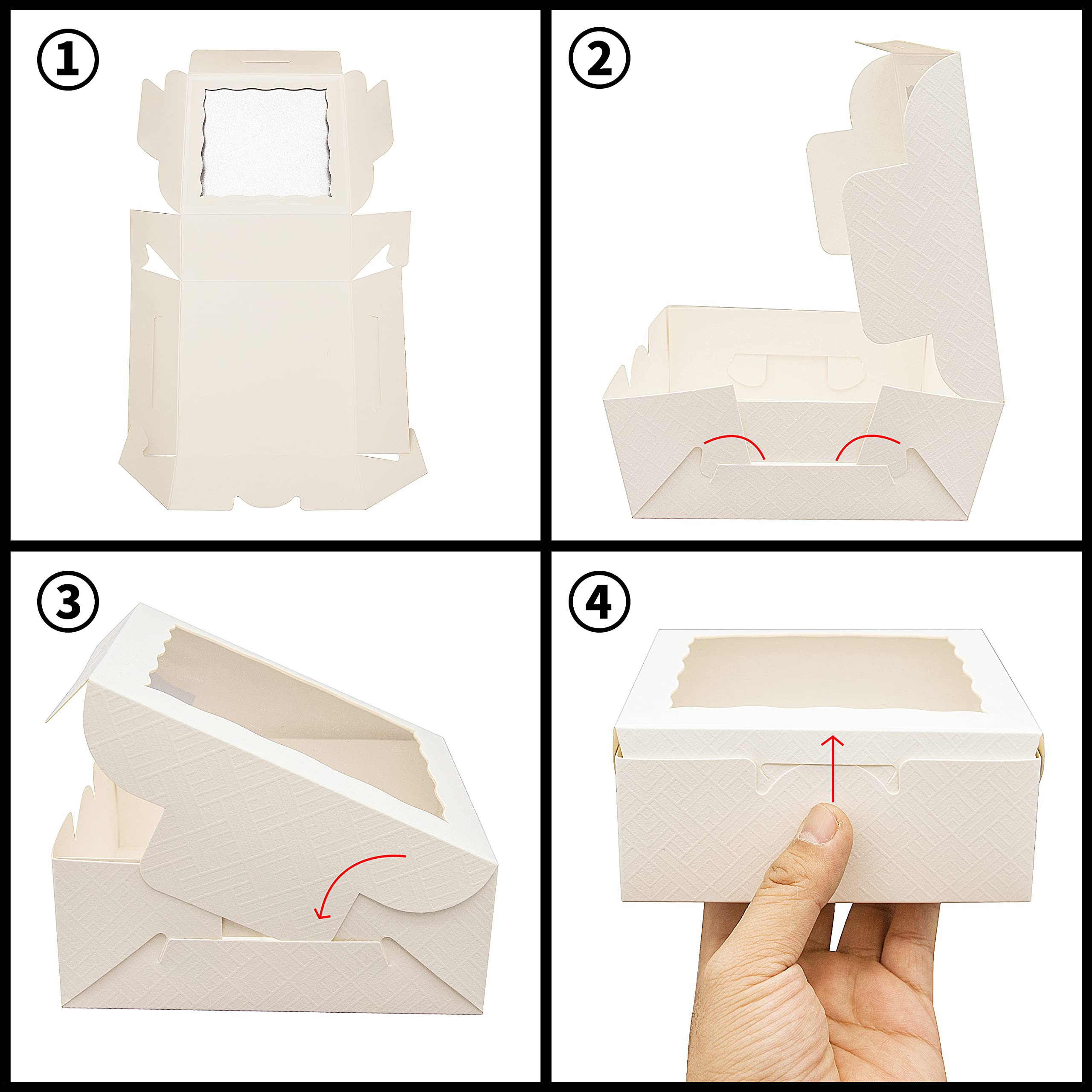 QULIT 50 cajas de panadería blancas de 8 x 8 x 2.5 pulgadas con ventana, cajas de pastelería, cajas de postre para galletas, macarrón, dona, magdalenas de chocolate, fresa y cupcakes