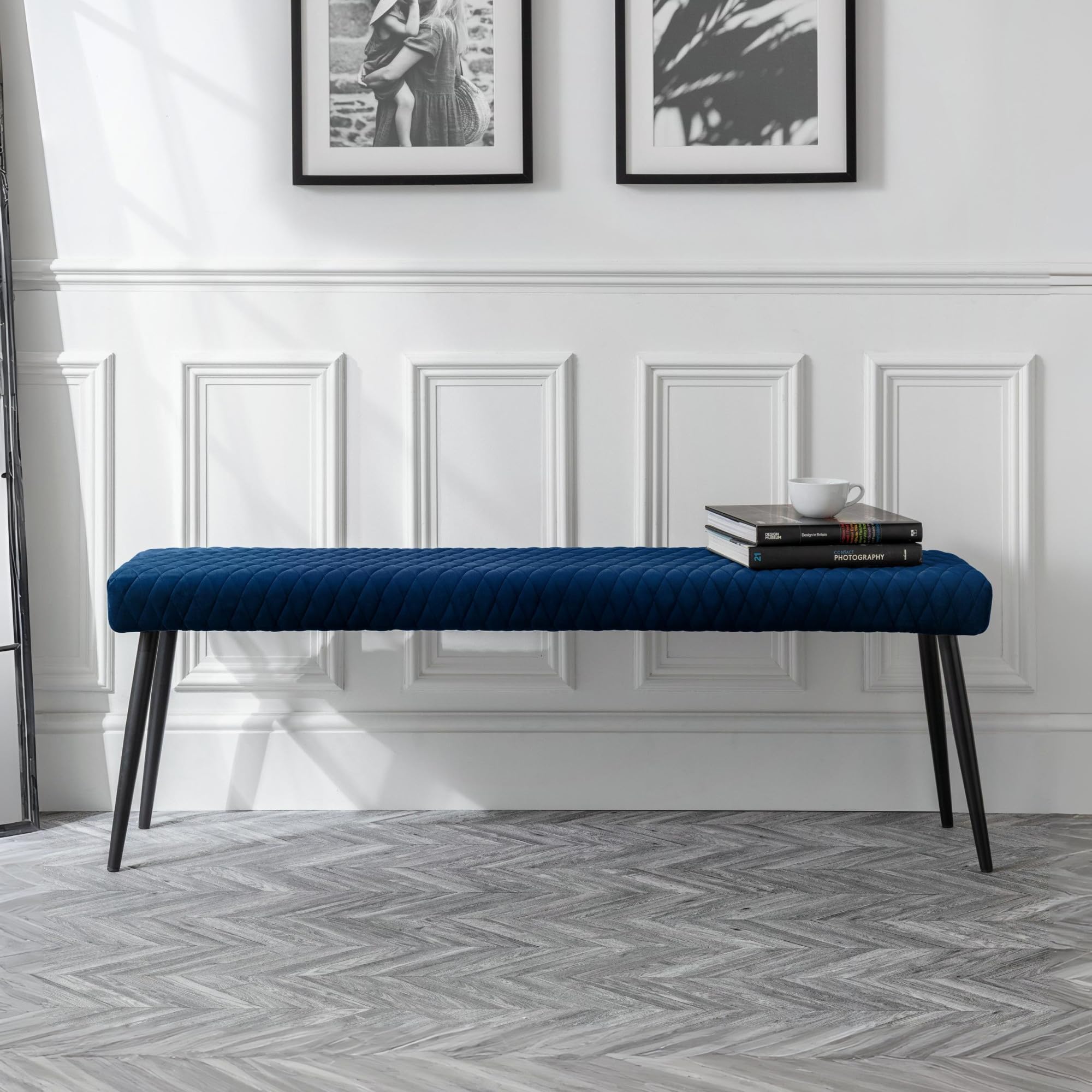 Banc sans dossier Luxe bleu Julian Bowen de 140 cm pour salon et entrée
