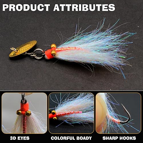 Miniatura 4 de Kit surtido de señuelos de pesca con mosca Topwater para pesca con moscas secas y húmedas para lubina, trucha, bluegill, panfish salmón