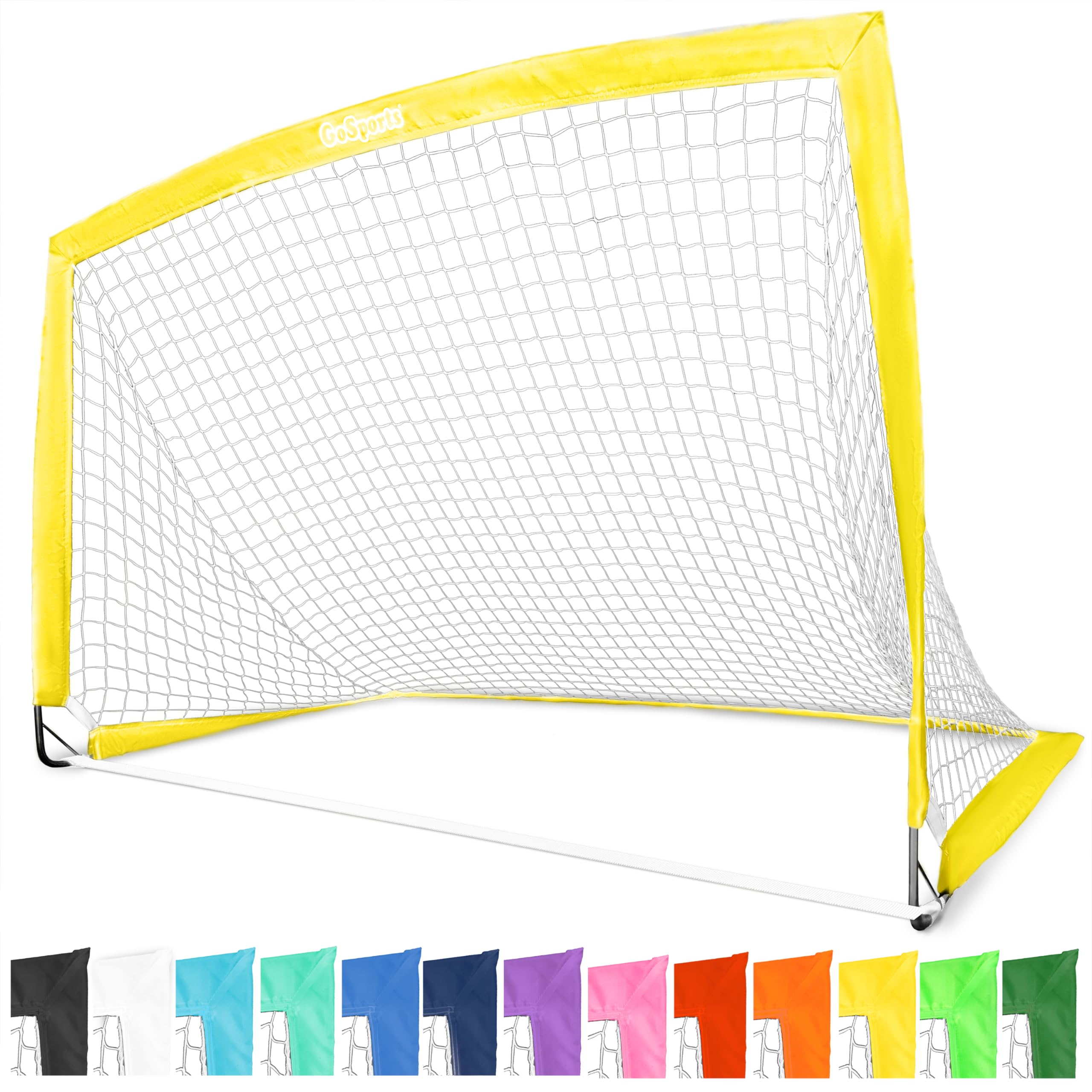 GoSports Portable Soccer Goals for Kids - 13 Color Options - Choose 4 x 3 ft or 6 x 4 ft - Team Tone Pop Up Nets for Backyard