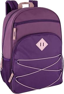 Summit Ridge Backpacks with Bungee Cord Front | 17” Multi Pocket Backpack for Adults, College, Travel (Purple/Lilac)