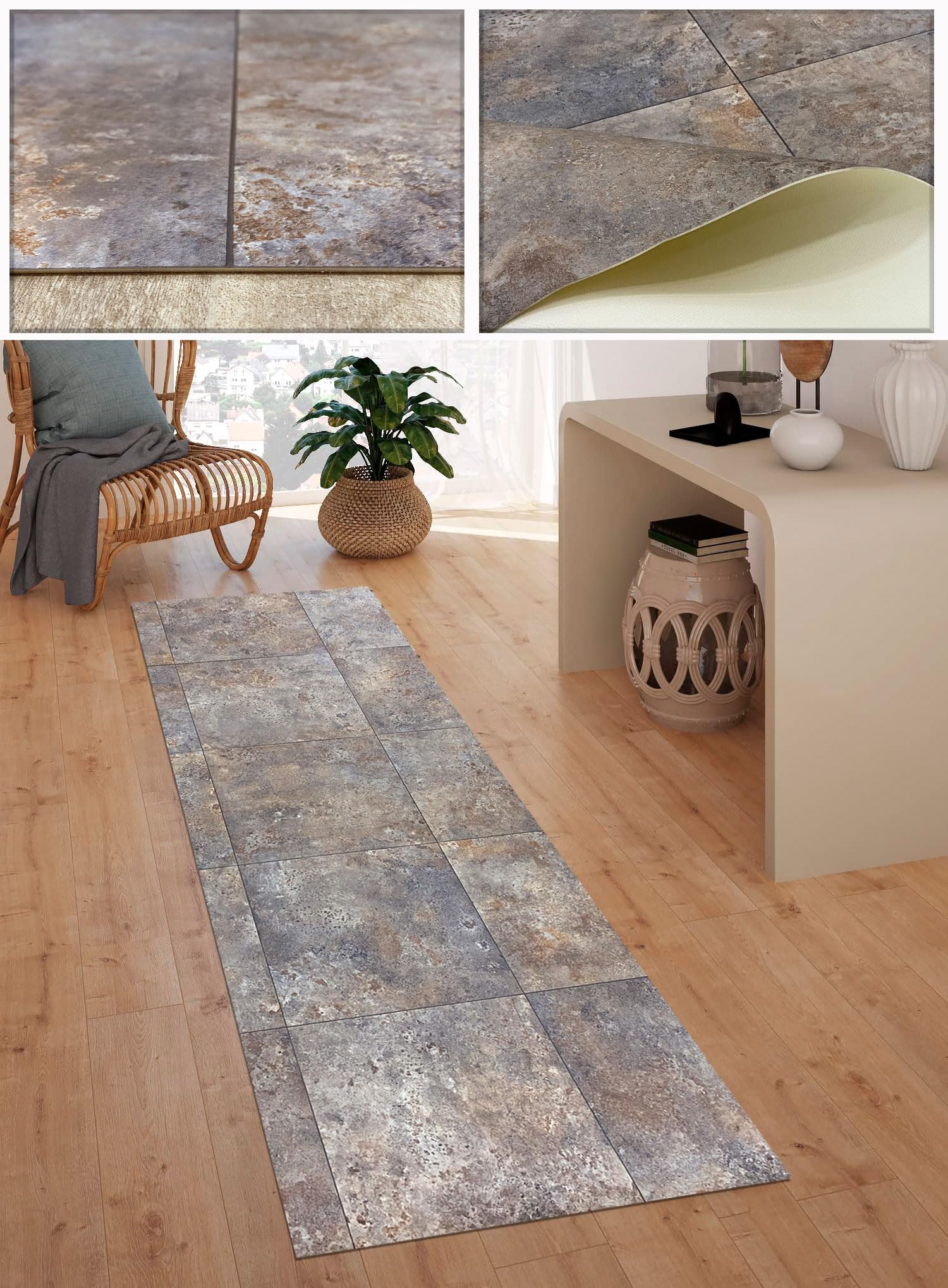 Tappeto in vinile - Tappeti Tadi & Impero - imitazione metallo arrugginito marrone - Design industriale ed elegante per la decorazione di interni - 100 x 200 centimetri