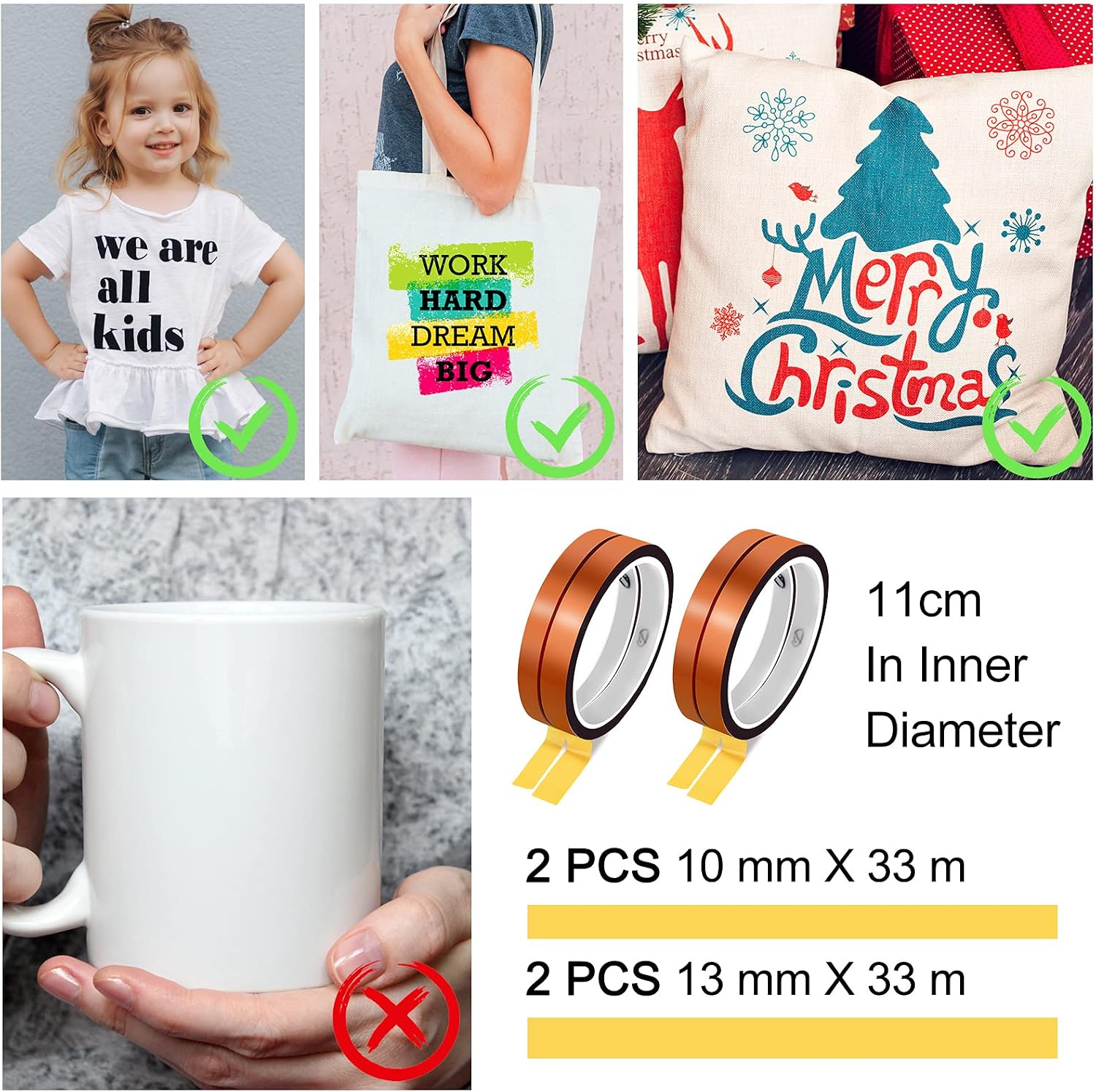 Multiple Roll Cut Heat Tape Dispenser Sublimation Multi-Roll Semi-Automatic Desk Tape Dispenser Fixed Length Tape Cutter Heat Resistant Tape Gloves for Heat Transfer Tapes (Bright Colors, 35 mm)
