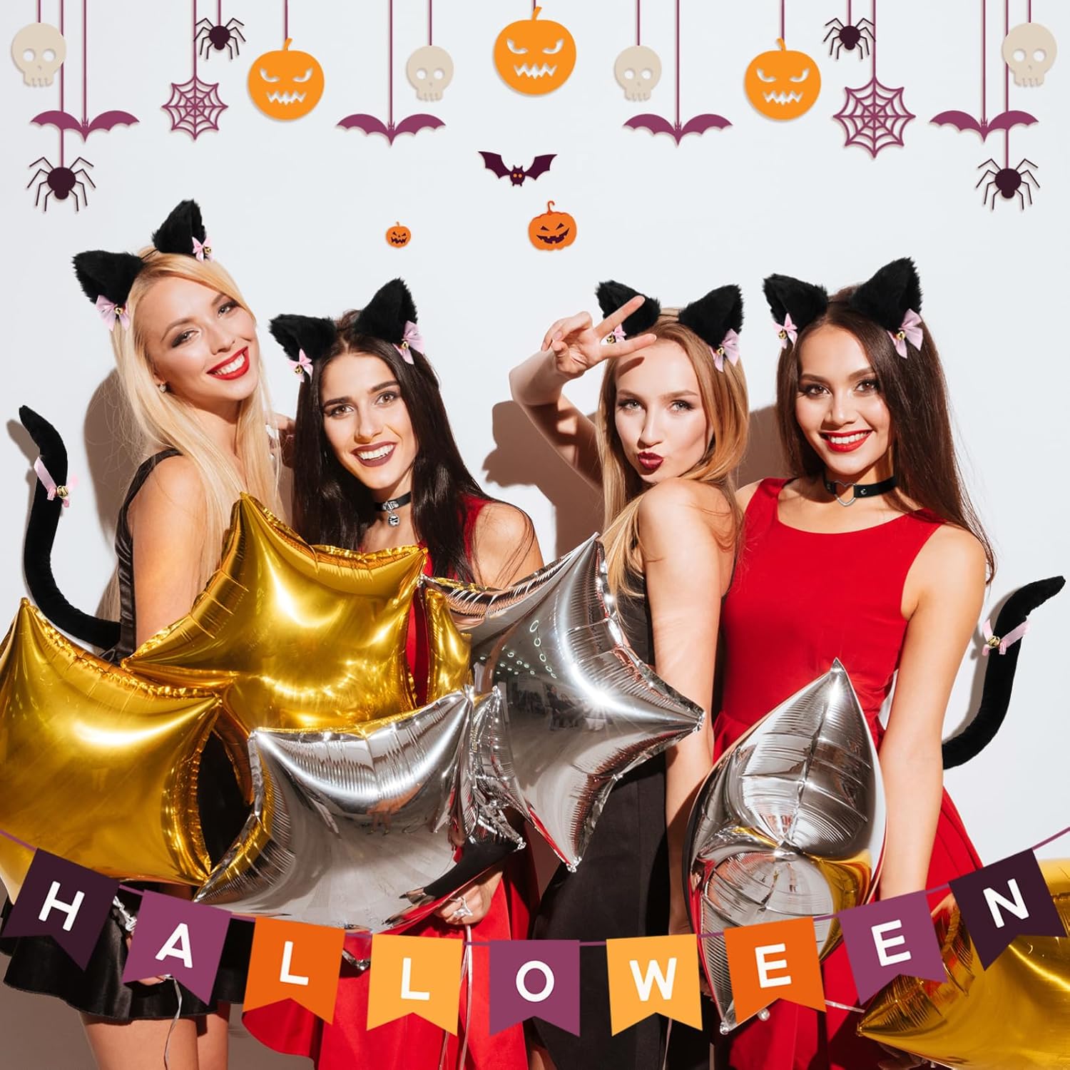 Cat Cosplay Costume Set, Cat Ears and Tail, Fox Ears and Tail，Faux Fur Fox Suit with Ears Headband Choker Tail and Paws Gloves, Cosplay Party Halloween Costume Accessories - Image 7