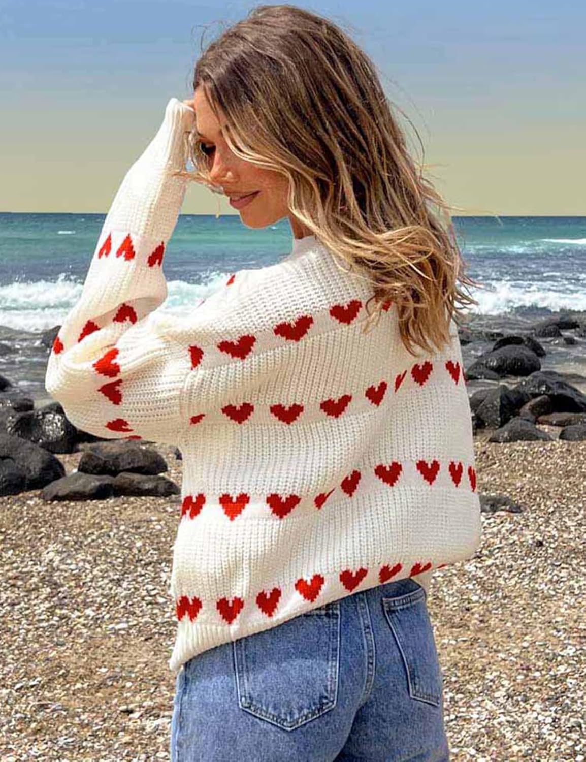 Yimoon Valentine Heart Sweater for Women Cute Long Sleeve Crewneck Chunky Knitted Pullover Sweaters - Image 6