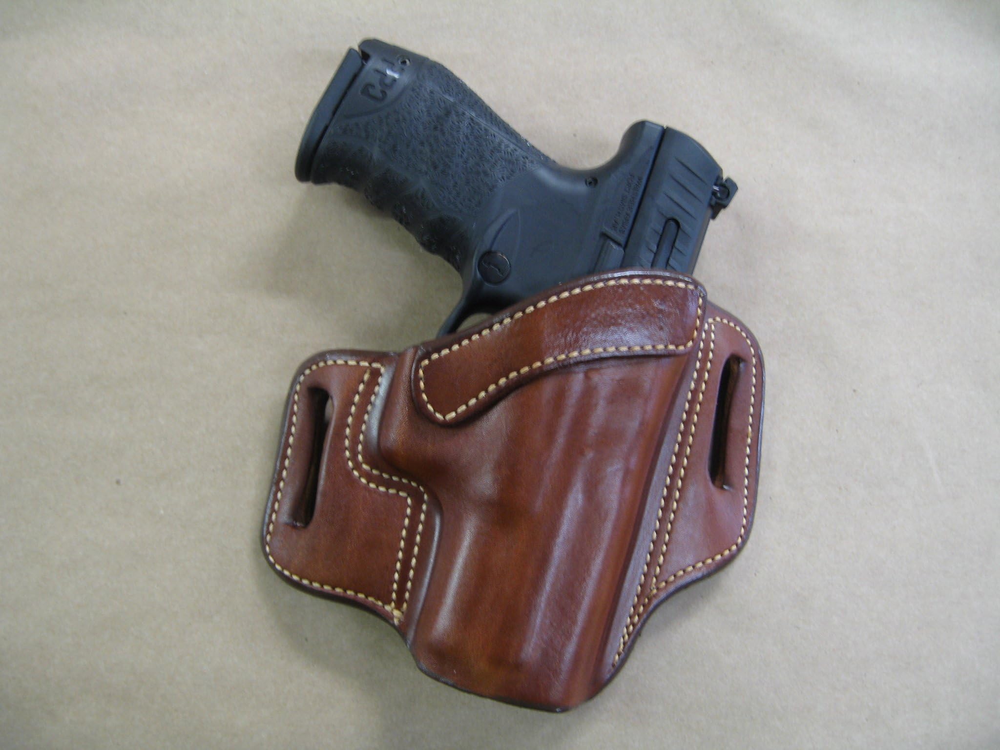 Azula OWB Leather 2 Slot Molded Pancake Belt Holster for Walther PPQ M1, M2 9mm / .40 CCW TAN RH