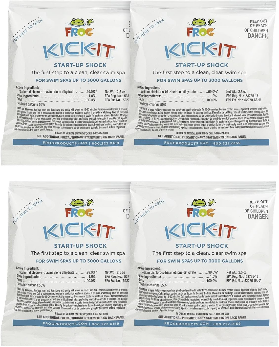 FROG Kick-It for Swim Spas - Start-Up Chlorine Shock Removes Organic Contaminants & Establishes Chlorine Level - Swim Spa Set Up & Treatment - 4 Pack