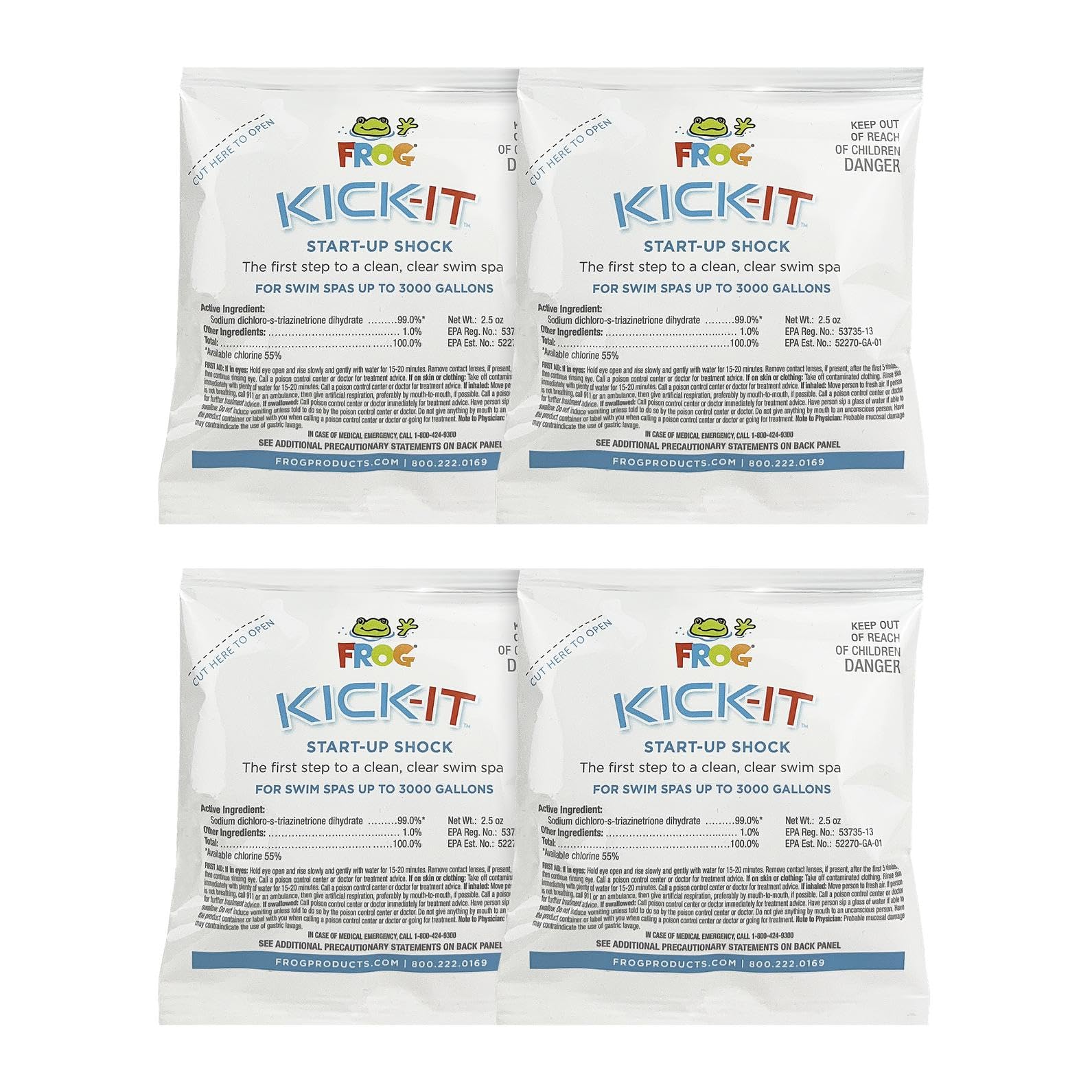 FROG Kick-It for Swim Spas - Start-Up Chlorine Shock Removes Organic Contaminants & Establishes Chlorine Level - Swim Spa Set Up & Treatment - 4 Pack