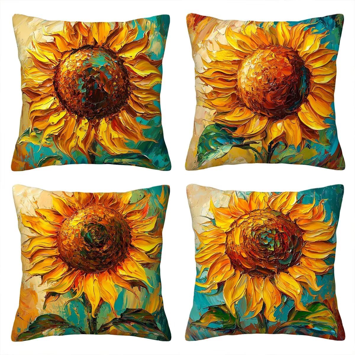 Housse de coussin 65x65 cm lot de 4 jaune tournesol imperméable pour canapé