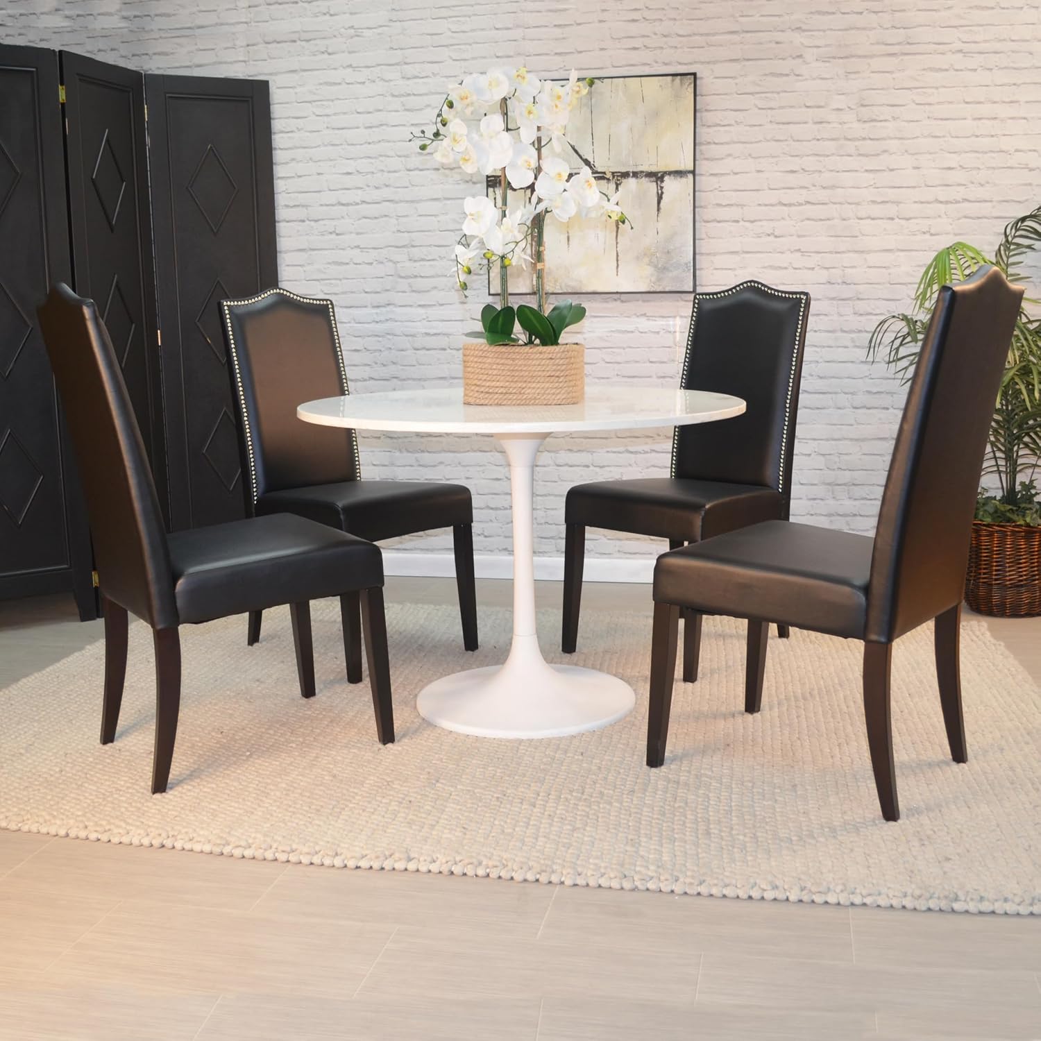 Carolina Chair & Table Enzo Round Top Marble Dining Table, 40, White