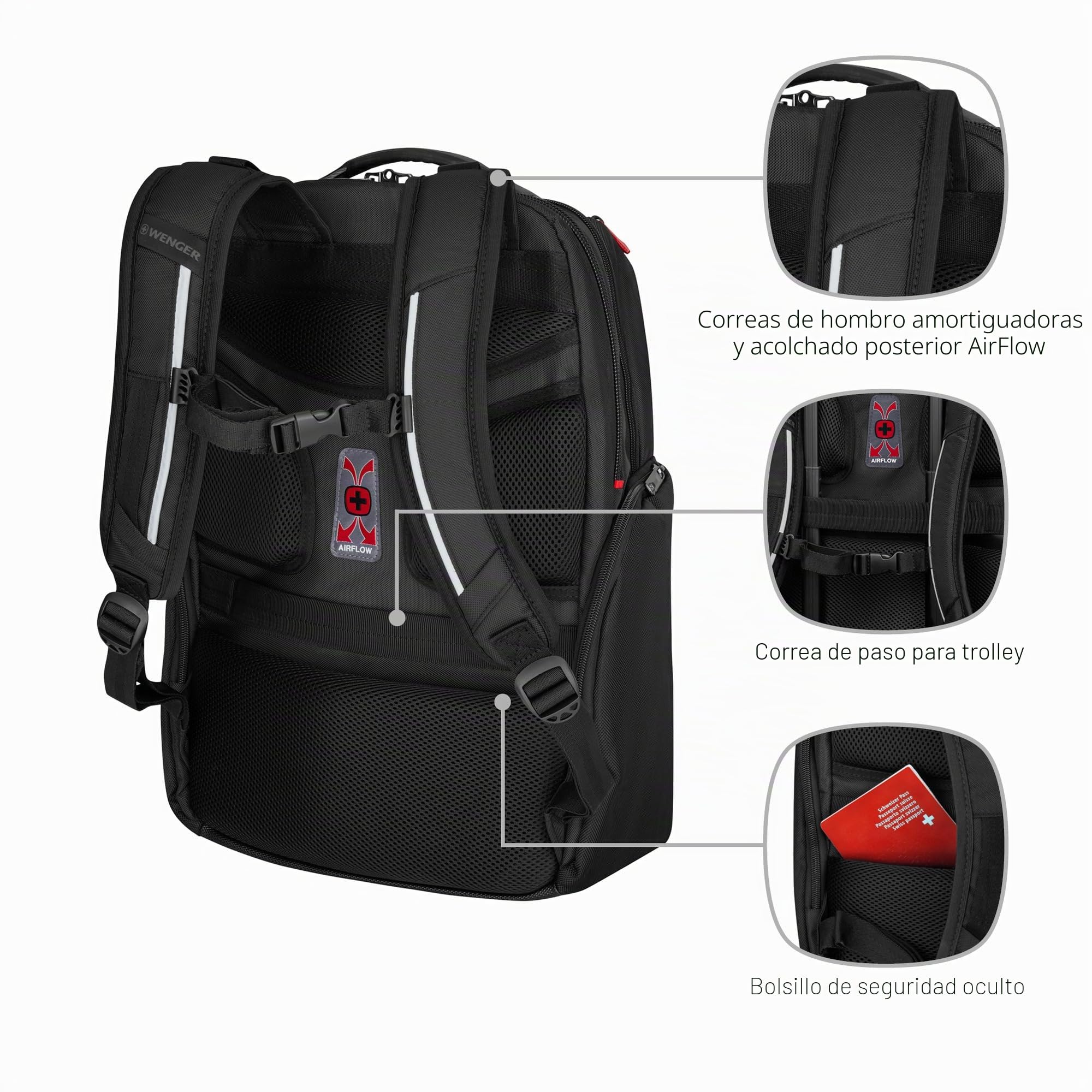 WENGER Meteor Mochila para portátil con compartimento para tableta, notebook de hasta 17", 30 l, mujer/hombre, negocios, universidad, escuela viajes, negro, 653188