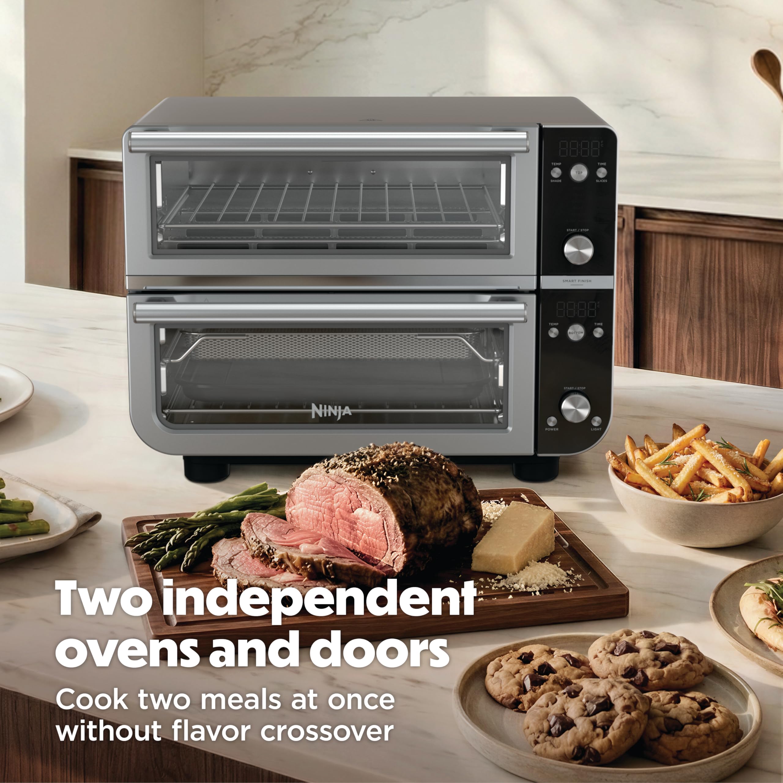 Ninja Double Oven Pro Smart XL – Four et friteuse à air | Polyvalence 12 en 1 avec finition intelligente et technologie DualZone pour cuisiner 2 repas simultanément | Convient pour