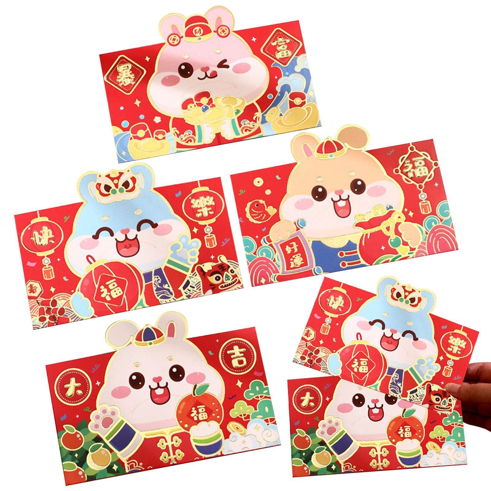 f fabobjects F FABOBJECTS® Spring Festival Red Packet, Chinese New Year Red Envelopes Set of 4, Cartoon Rabbit Money Bag Hong Bao Gift for New Year Spring Festival Birthday-picture-18