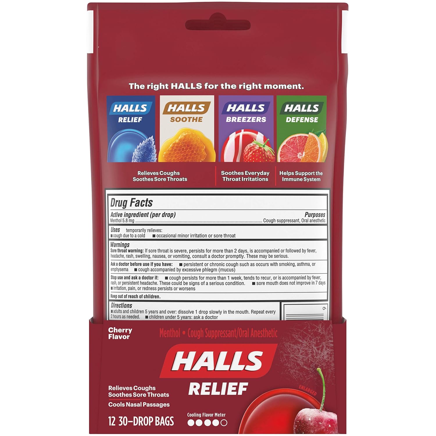 Buy HALLS Relief Cherry Flavor Cough Drops, 30 Count (Pack of 12