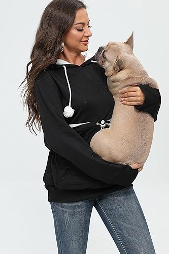 Miniatura 10 de Bolsa de forro polar para mascotas, gato, pequeña, con capucha, soporte para llevar sudadera con bolsillo de canguro